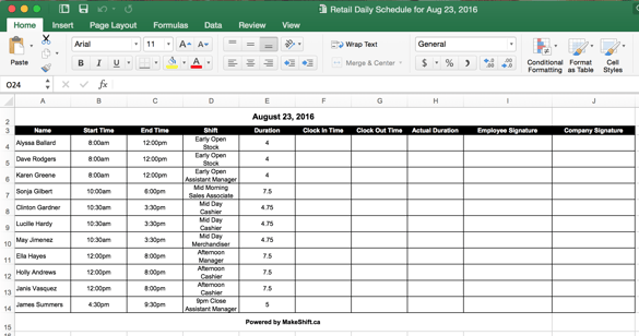 Daily Schedule Excel