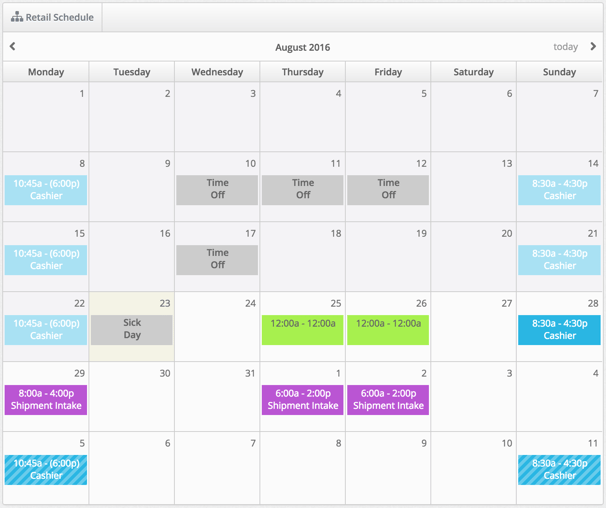 Employee Monthly Calendar