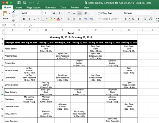 Weekly Schedule Excel