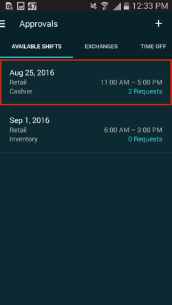 Approving Available Shift Requests android 4