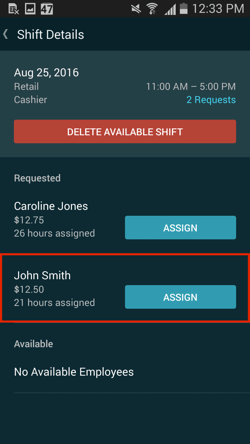 Approving Available Shift Requests android 5