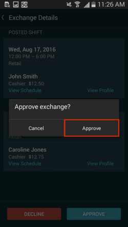 Approving Shift Exchange Requests android 12