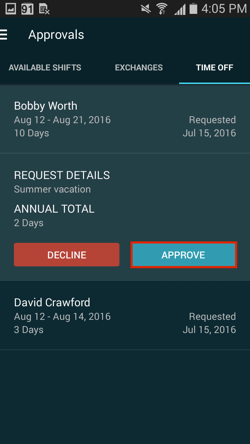 Approving Time Off Requests android 5