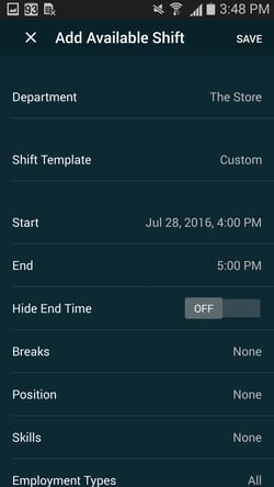 Posting an Available Shift android 4