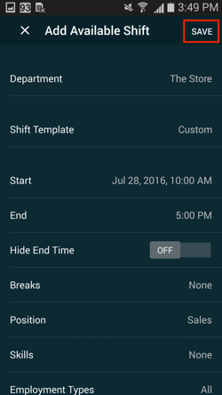 Posting an Available Shift android 5