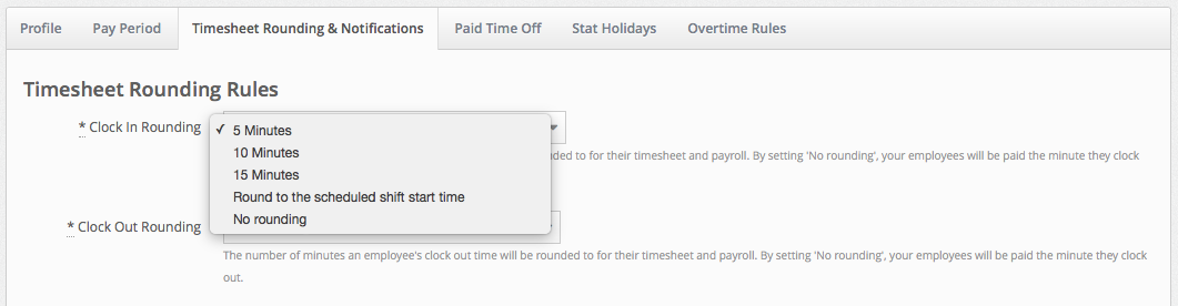 Timesheet Rounding and Notifications