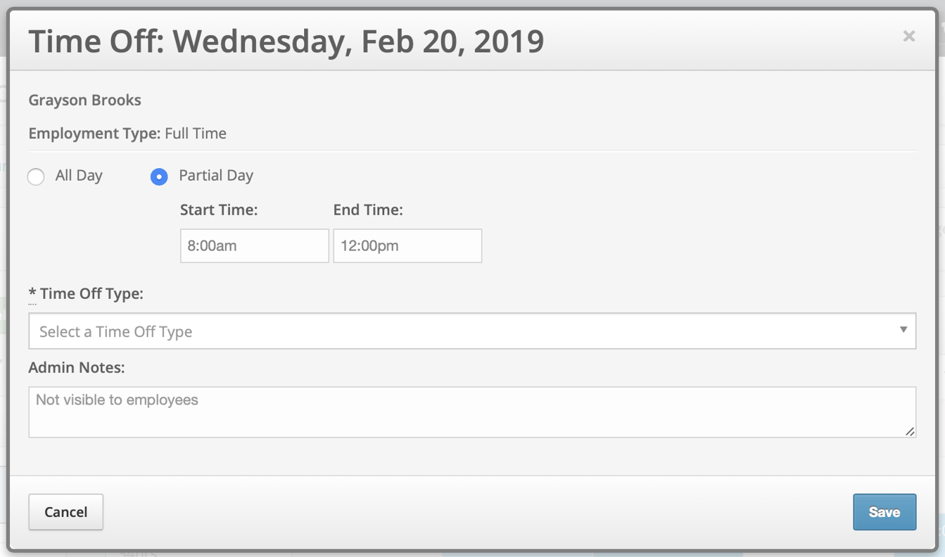 Adding Time Off to an Employee's Schedule